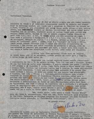 Carta de Vladimir Herzog para Tamás Szmrecsányi, 3 out. 1966